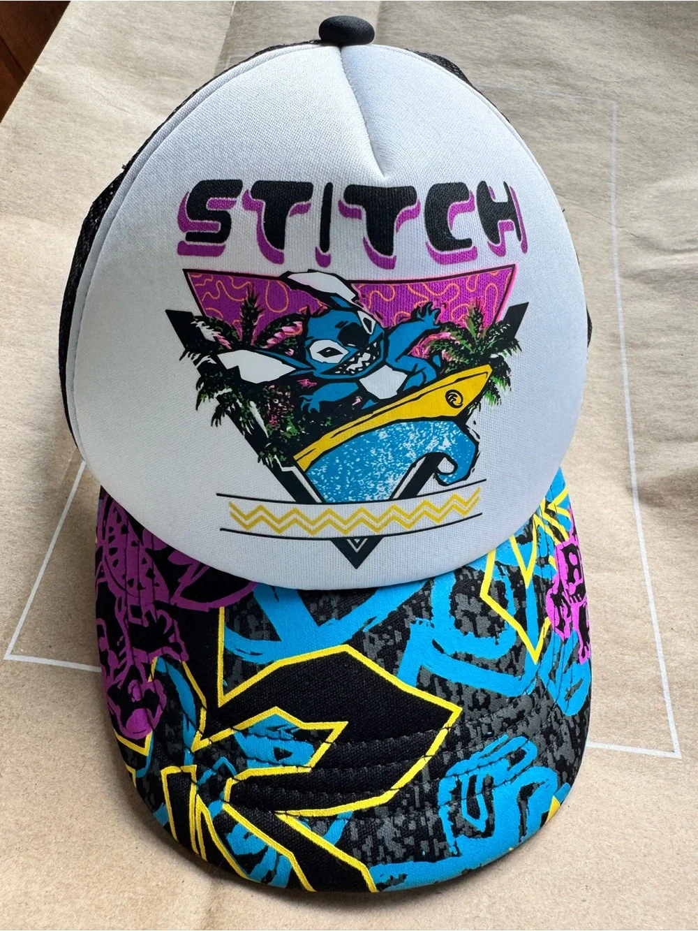 Disney Kids Trucker Hat - White, Black, Blue & Yellow- Lilo & Stitch
